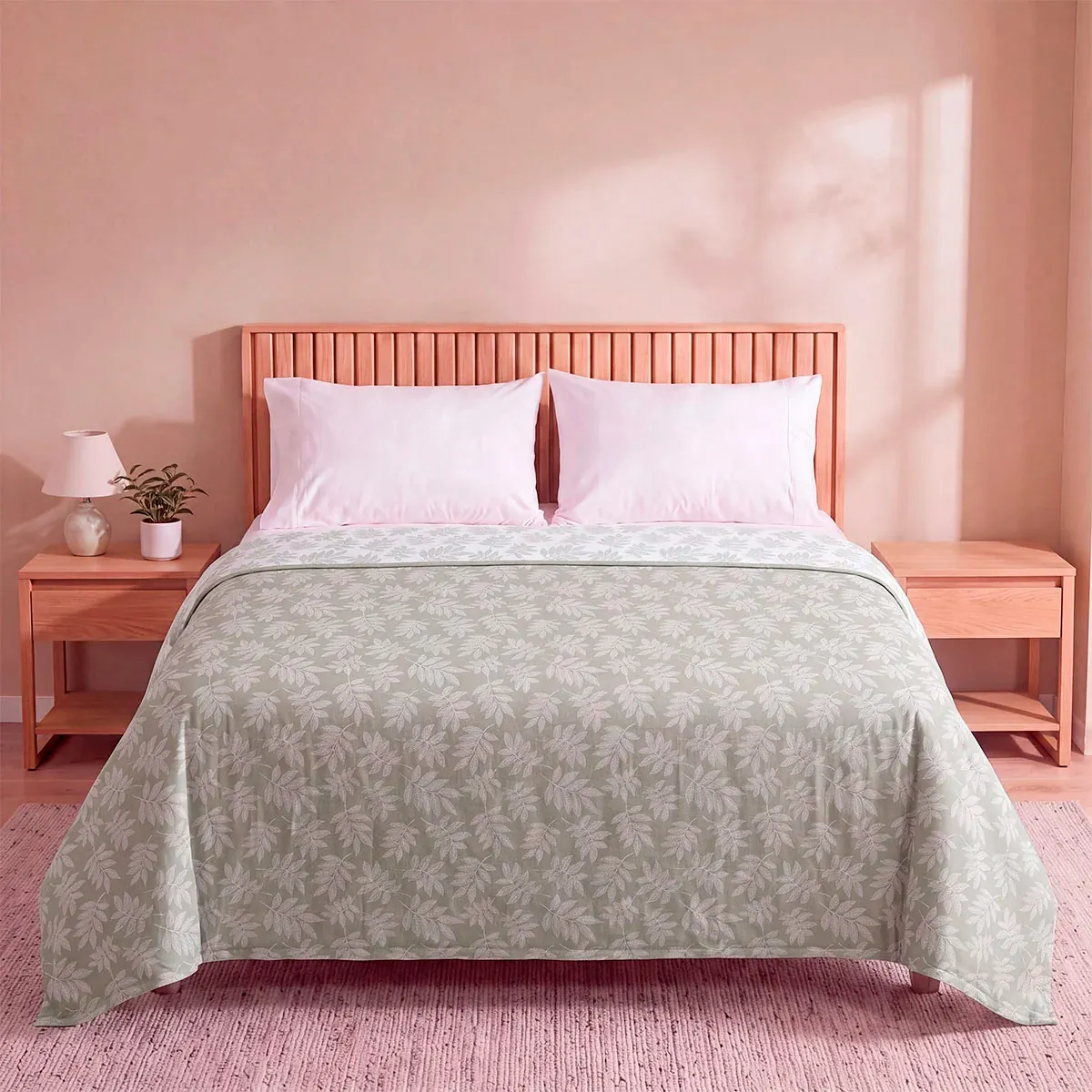 CUBRECAMA RIPLEY HOME JACQUARD QUEEN HOJAS VERDE - 1