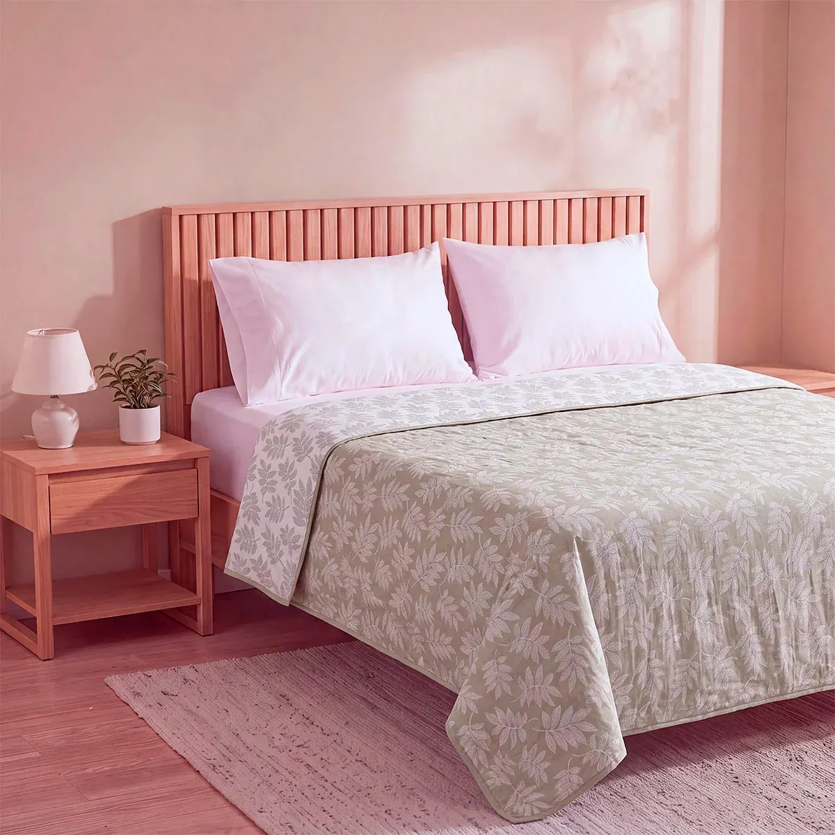 CUBRECAMA RIPLEY HOME JACQUARD KING HOJAS VERDE - 2