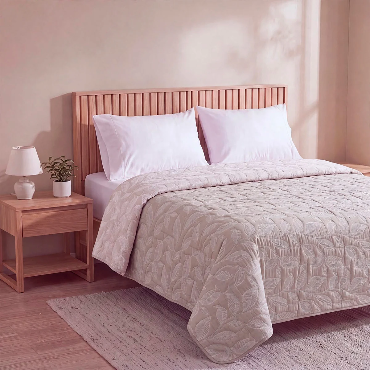 CUBRECAMA RIPLEY HOME JACQUARD 1.5 PLAZAS HOJAS TAUPE - 2