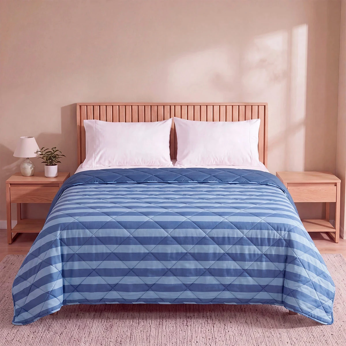 EDREDON RIPLEY HOME PROMO 1.5 PLAZAS RAYAS AZUL - 1