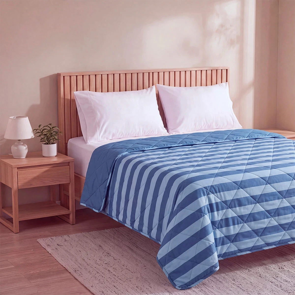 EDREDON RIPLEY HOME PROMO 1.5 PLAZAS RAYAS AZUL - 2
