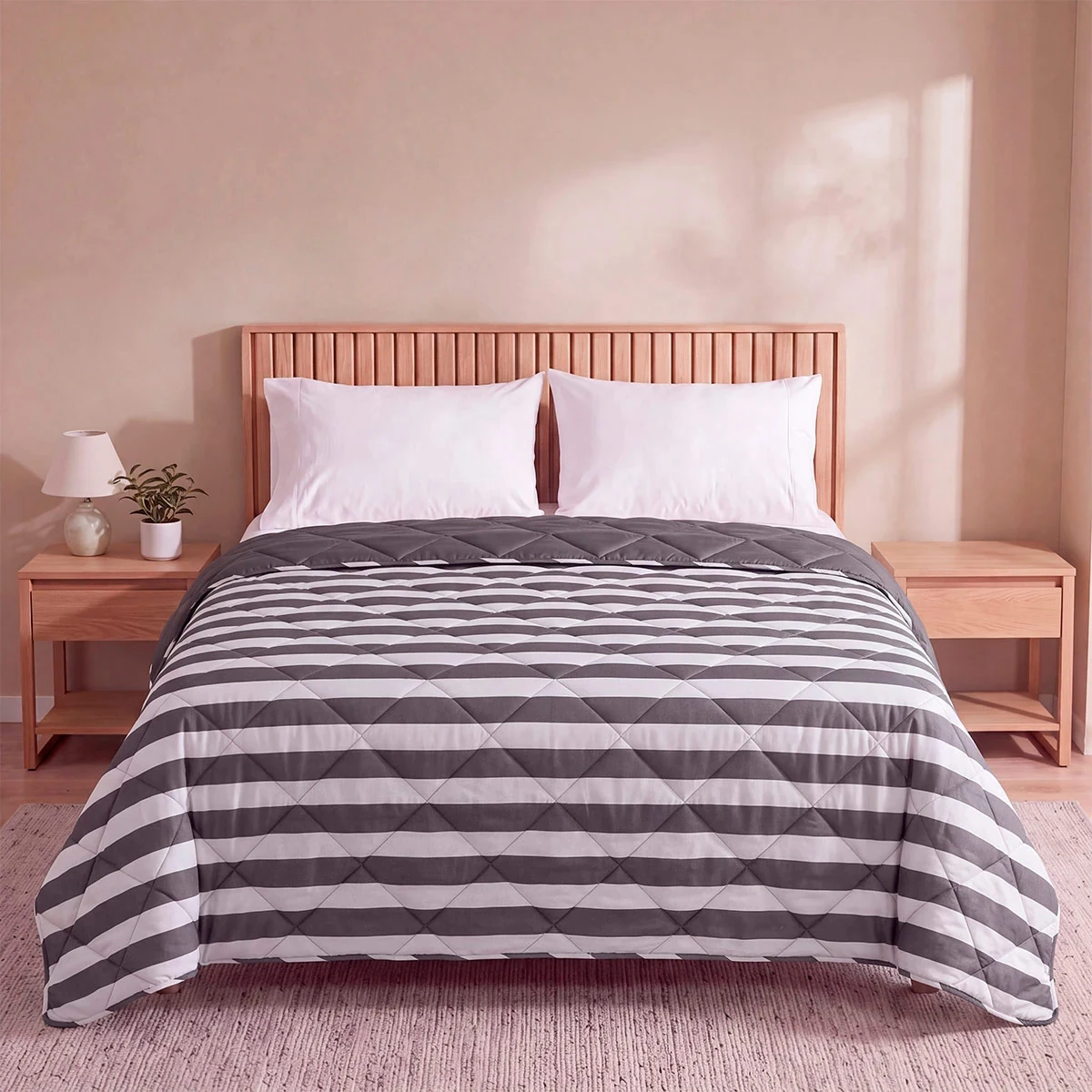 EDREDÓN RIPLEY HOME PROMO RAYAS 2 PLAZAS GRIS - 1