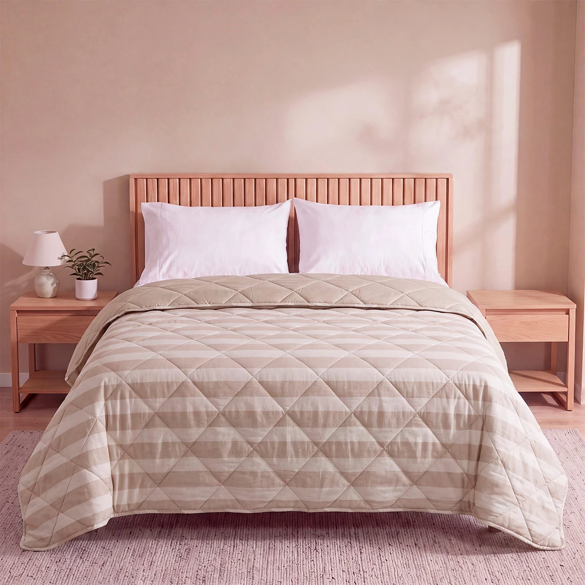 EDREDON RIPLEY HOME PROMO 1.5 PLAZAS RAYAS BEIGE - 1