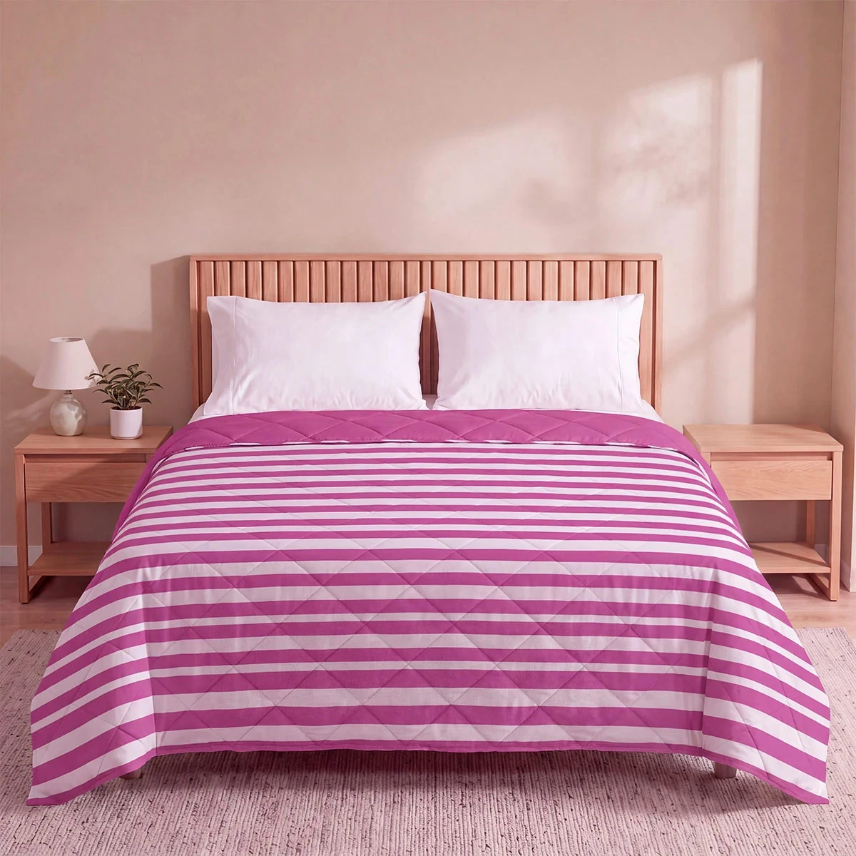 EDREDÓN RIPLEY HOME PROMO RAYAS 2 PLAZAS ROSA - 1