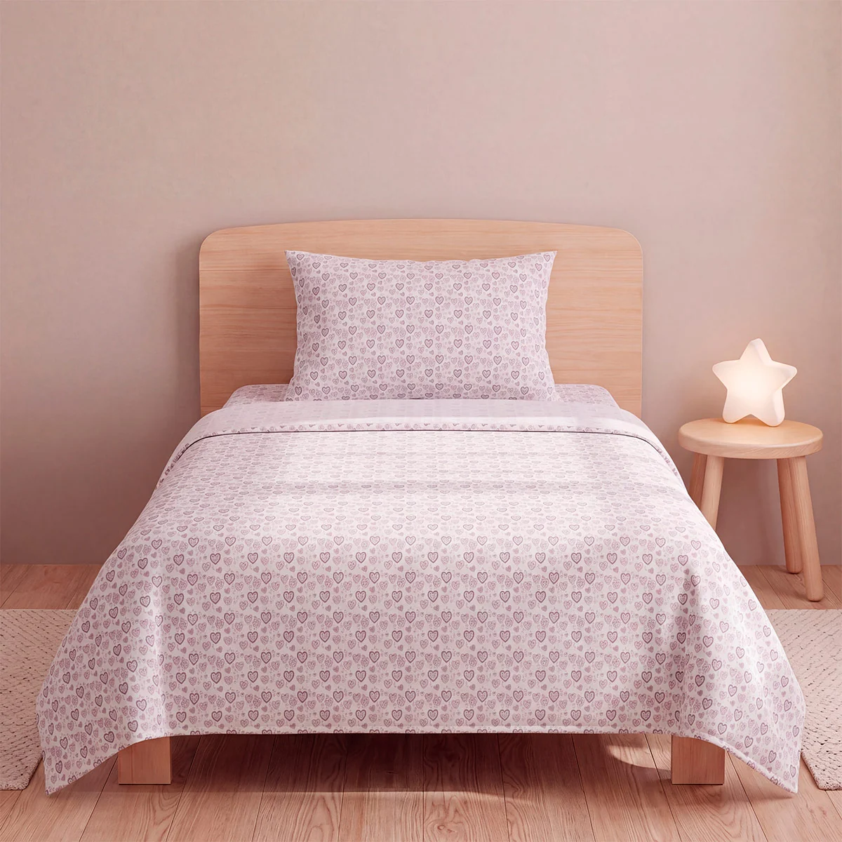 SET SÁBANAS RIPLEY HOME ESTAMPADA 1.5 PLAZAS ANIMALES CORAZONES PINK - 1