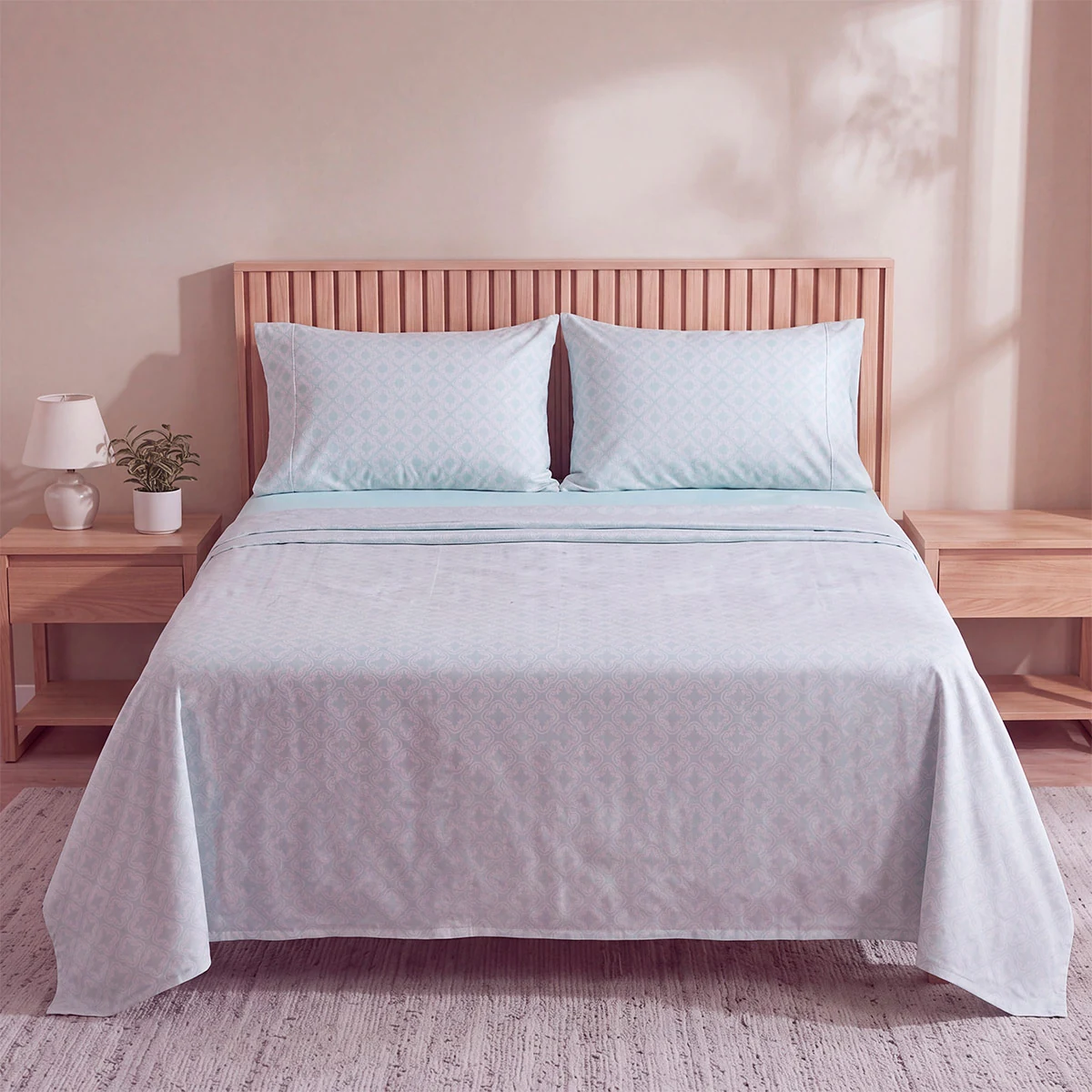 SET DE SÁBANAS RIPLEY HOME ESTAMPADA 180 HILOS QUEEN COLIBRÍ CELESTE - 1