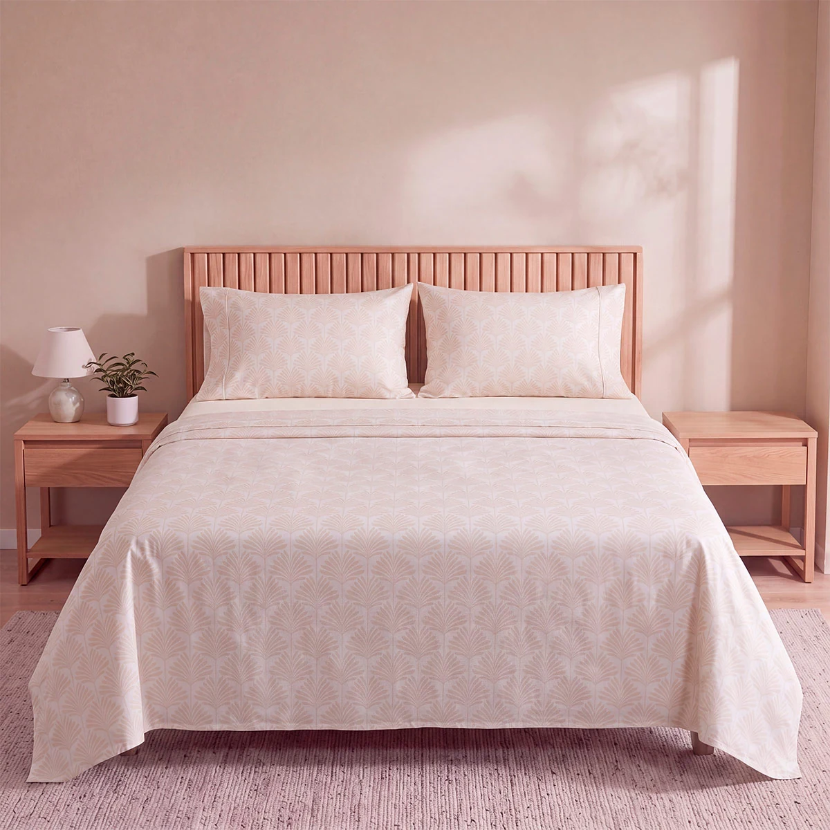 SET DE SÁBANAS RIPLEY HOME ESTAMPADA 180 HILOS 1.5 PLAZAS HOJAS ABANICO TAUPE - 1