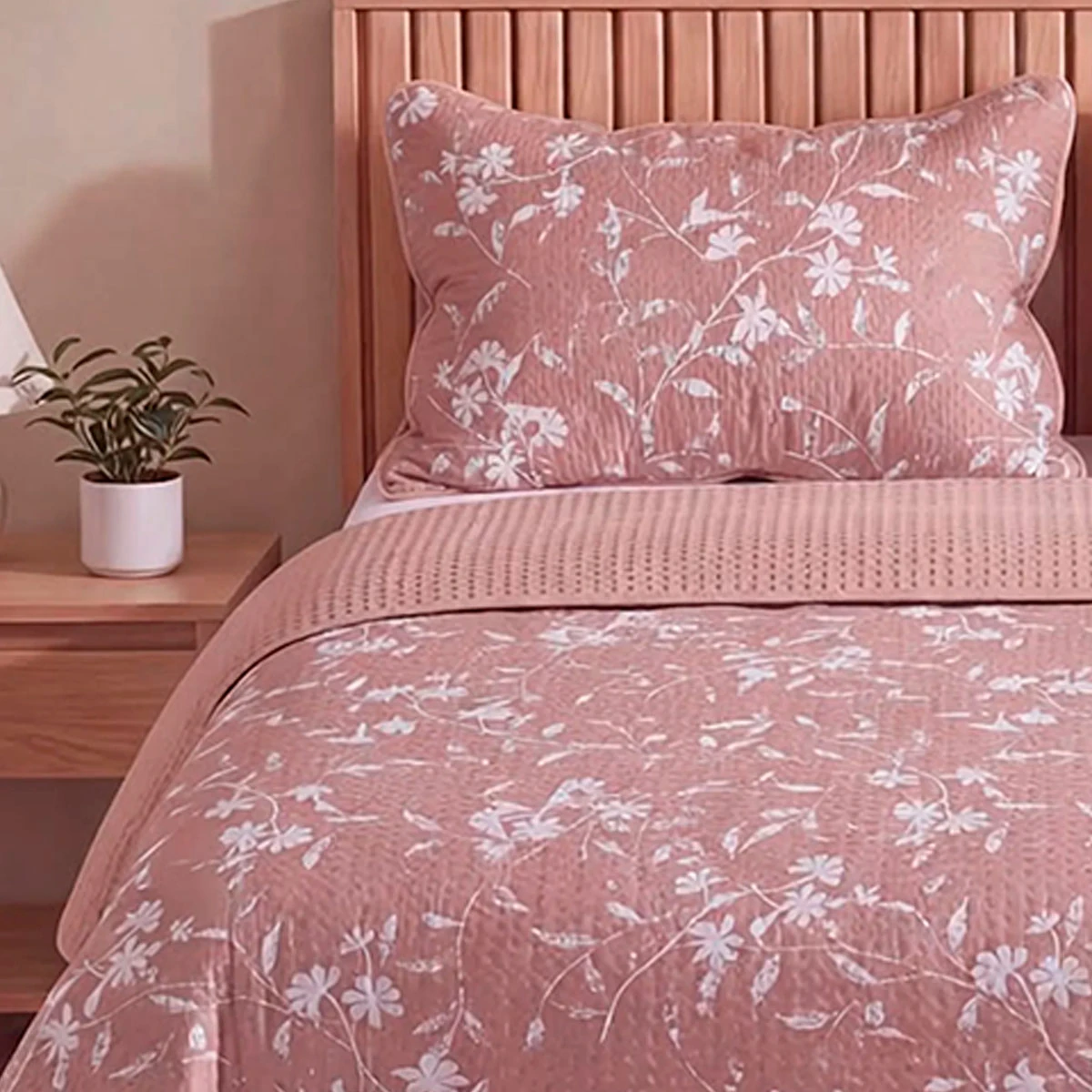 CUBRECAMA RIPLEY HOME ULTRASONIC 2 PLAZAS FLOR WHITE ROSADO - 3