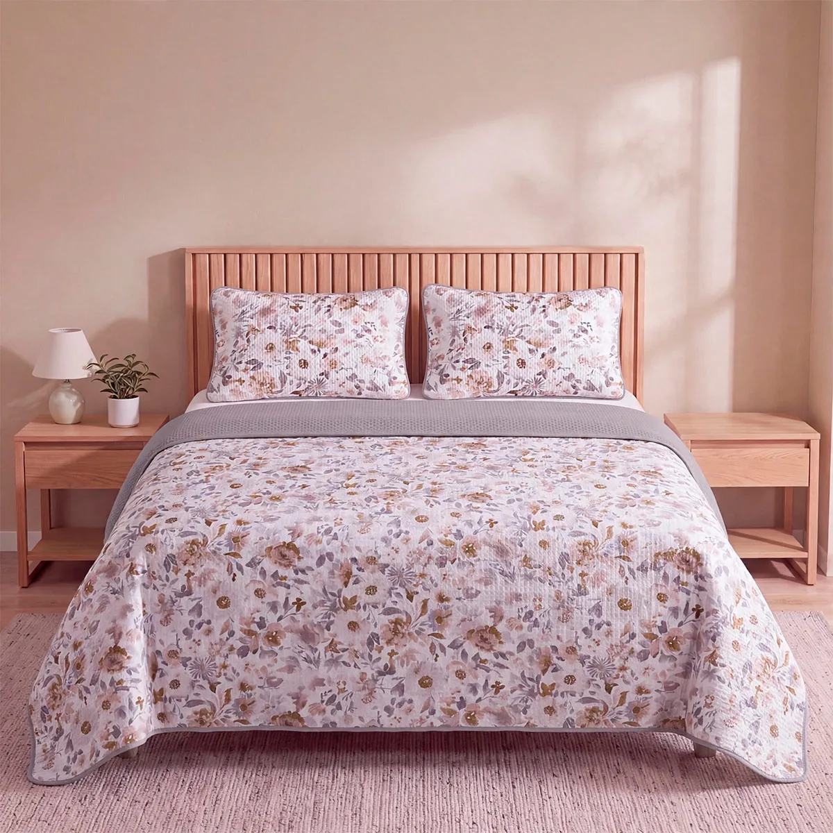 CUBRECAMA RIPLEY HOME ULTRASONIC 2 PLAZAS FLOR JARDÍN ROSADO - 1