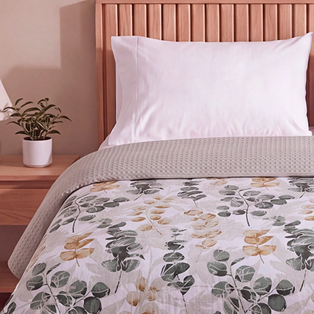 CUBRECAMA RIPLEY HOME ULTRASONIC 1.5 PLAZAS HOJA EUCALIPTO VERDE - 3
