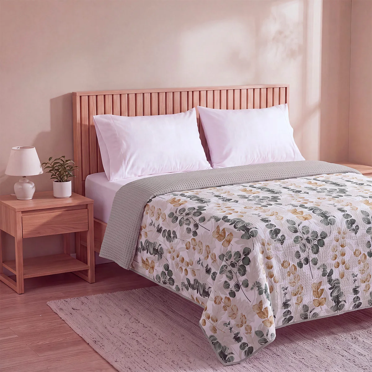 CUBRECAMA RIPLEY HOME ULTRASONIC QUEEN HOJA EUCALIPTO VERDE - 2