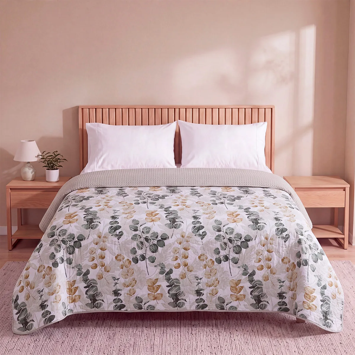 CUBRECAMA RIPLEY HOME ULTRASONIC ESTAMPADO KING HOJA VERDE - 1