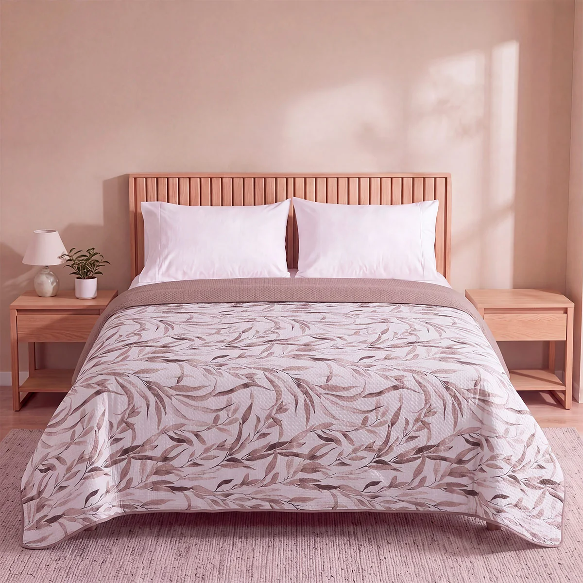 CUBRECAMA RIPLEY HOME ULTRASONIC ESTAMPADO KING HOJA OLIVO - 1