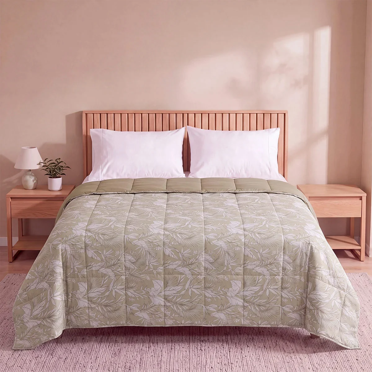 EDREDON RIPLEY HOME MICROFIBRA QUEEN HOJAS TAUPE - 1