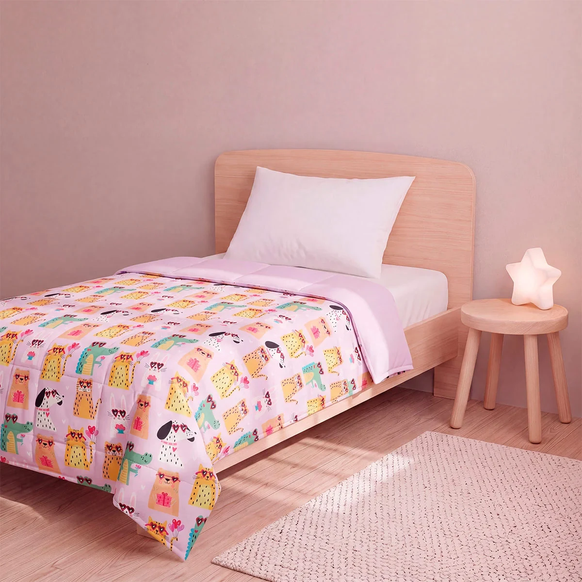 EDREDÓN RIPLEY HOME MICROFIBRA 2 PLAZAS DOGGIE AND CAT ROSADO - 2