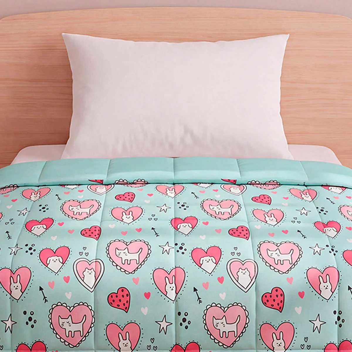 EDREDÓN RIPLEY HOME MICROFIBRA 1.5 PLAZAS CORAZONES ROSA - 3