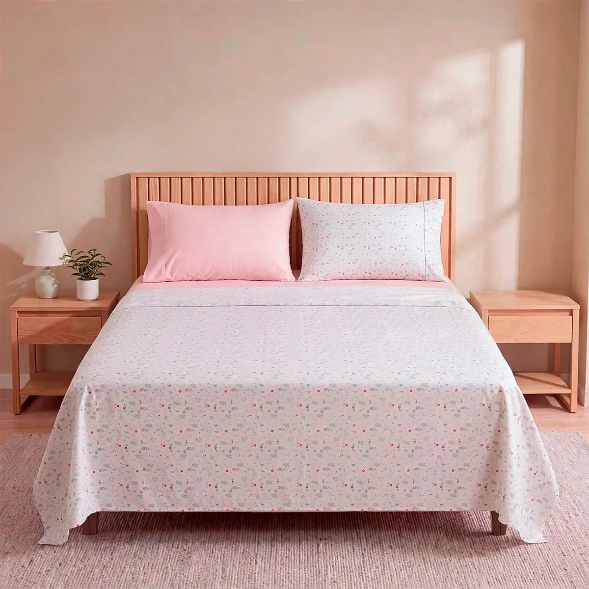 SET DE SÁBANAS RIPLEY HOME ESTAMPADA LISA 4 SHAMS QUEEN FLOR ROSA - 1