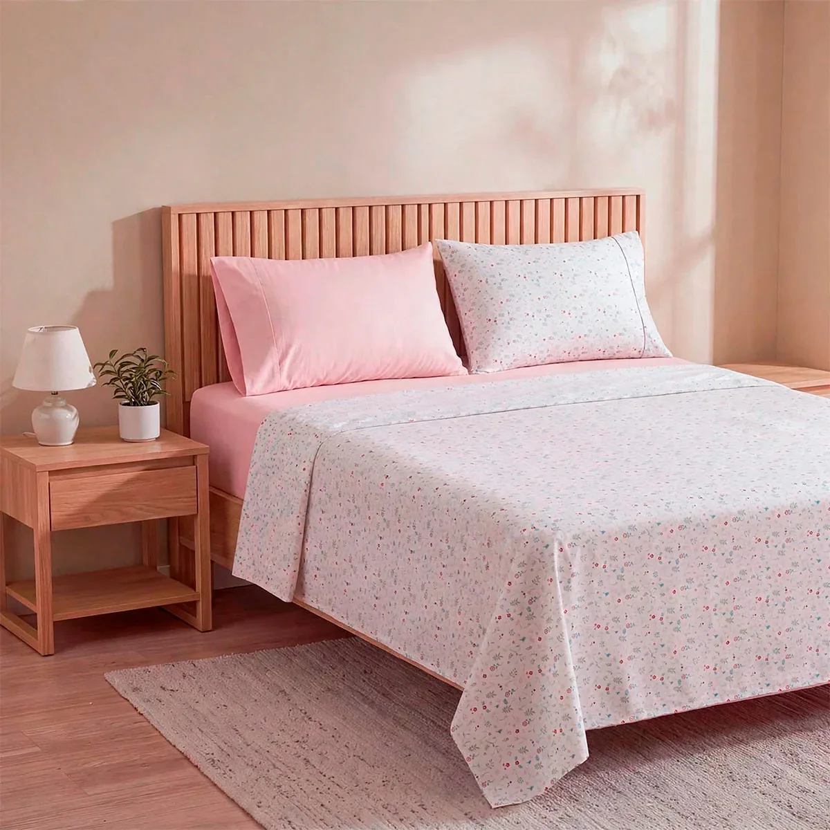 SET DE SÁBANAS RIPLEY HOME ESTAMPADA LISA 4 SHAMS QUEEN FLOR ROSA - 2