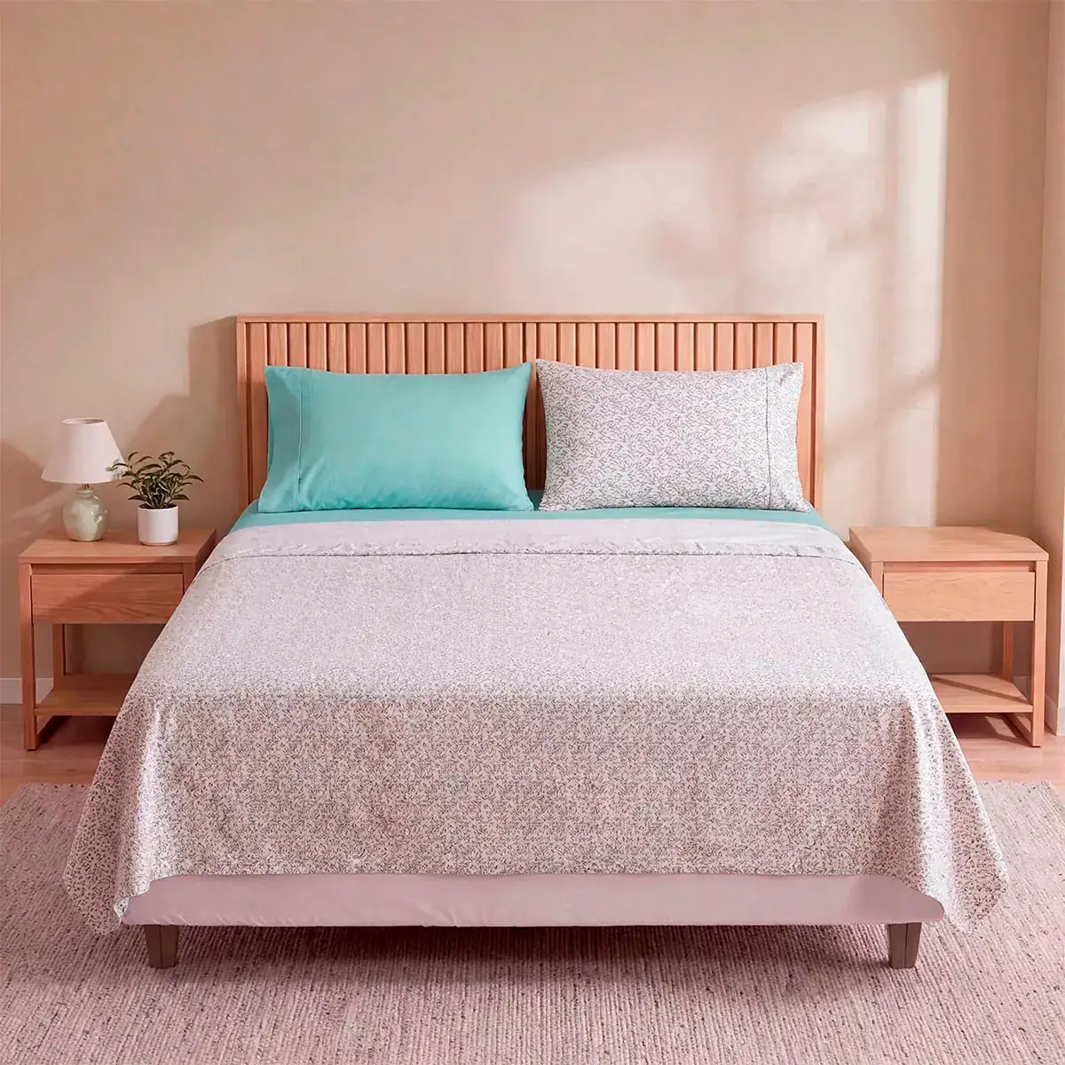 SET DE SÁBANAS RIPLEY HOME ESTAMPADA LISA 4 SHAMS QUEEN HOJAS VERDE - 1