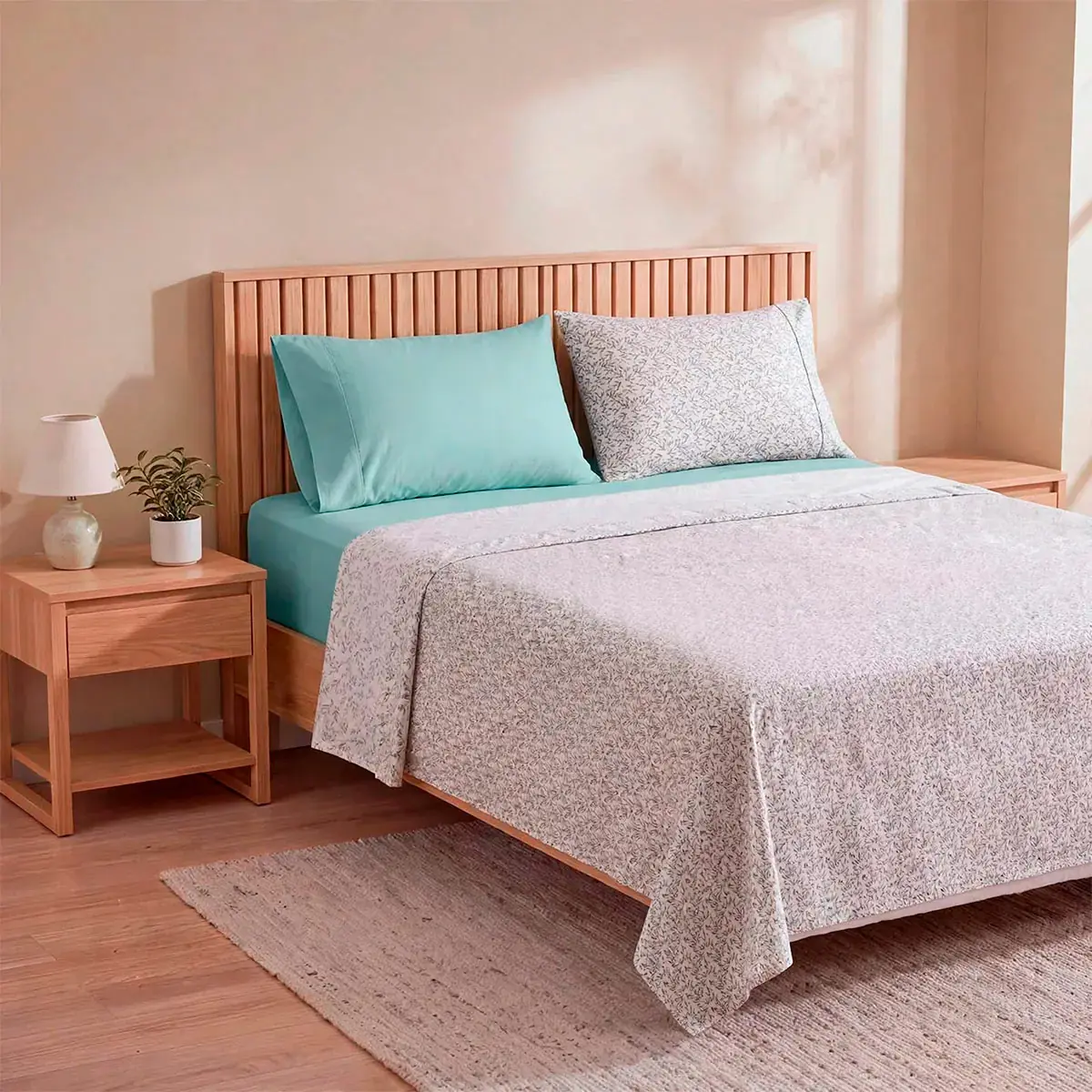 SET DE SÁBANAS RIPLEY HOME ESTAMPADA LISA 4 SHAMS QUEEN HOJAS VERDE - 2