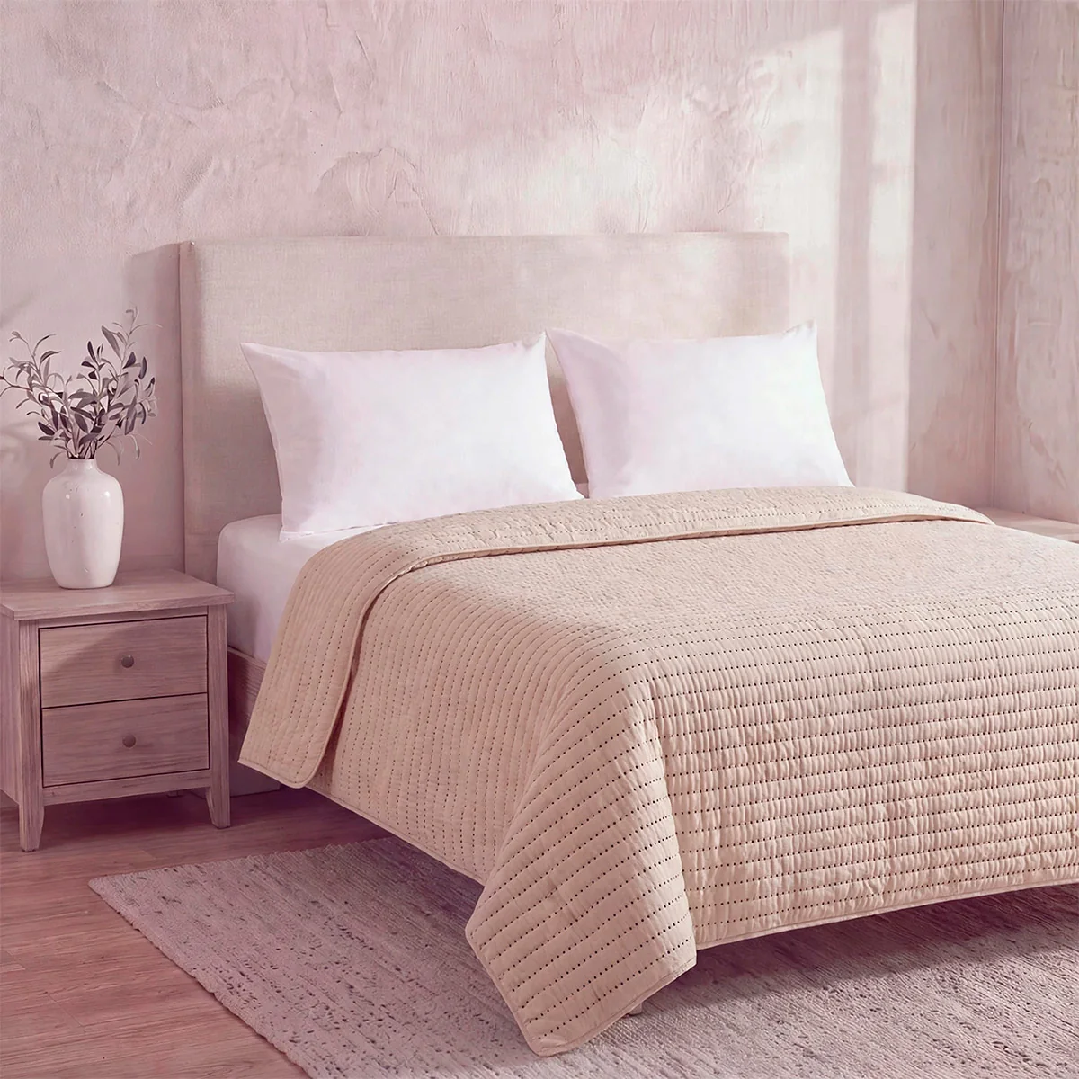 CUBRECAMA MAISON LINETT STITCHING 2 PLAZAS BEIGE - 2