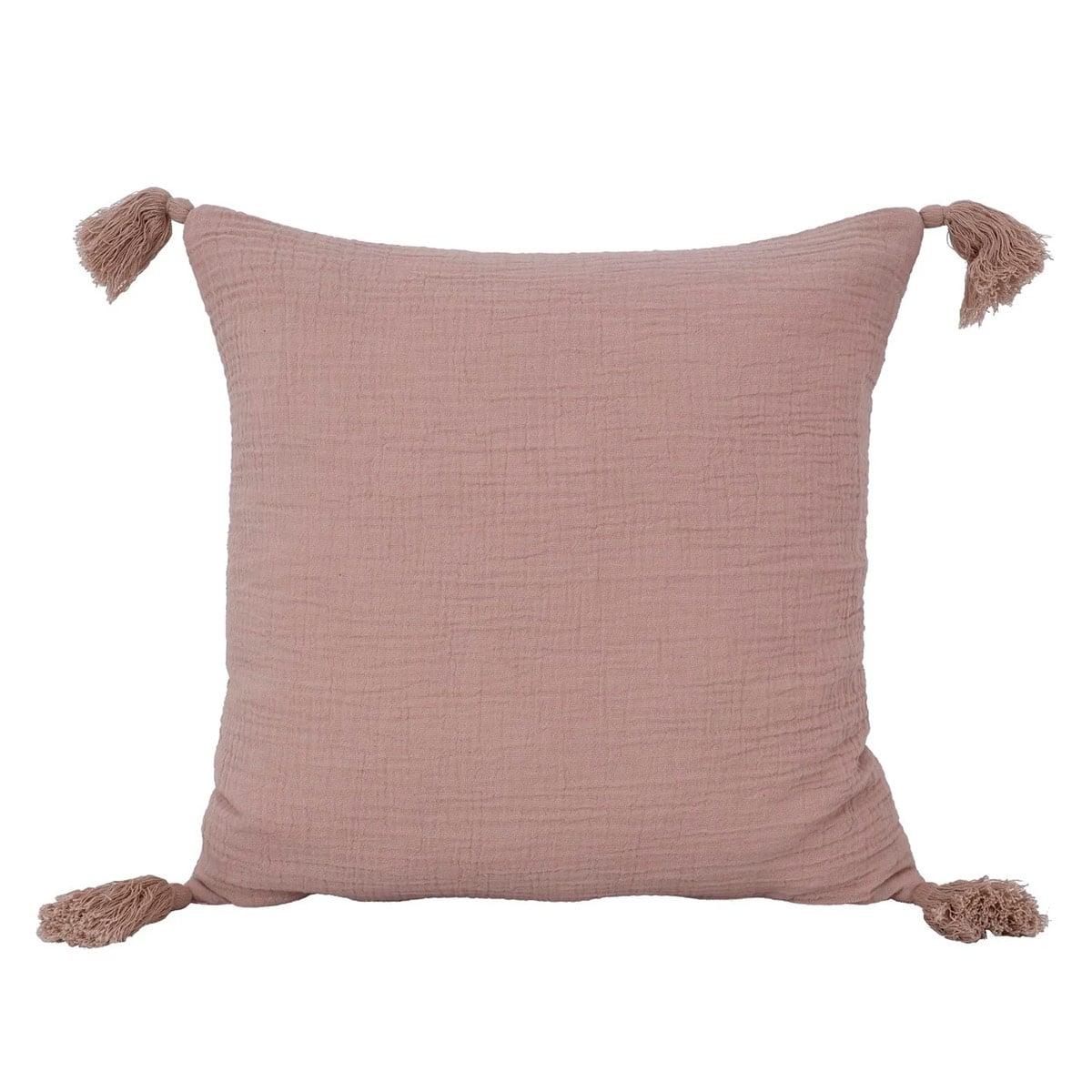 COJÍN RIPLEY HOME MUSELINA CON POMPONES 50X50 CM ROSADO - 1