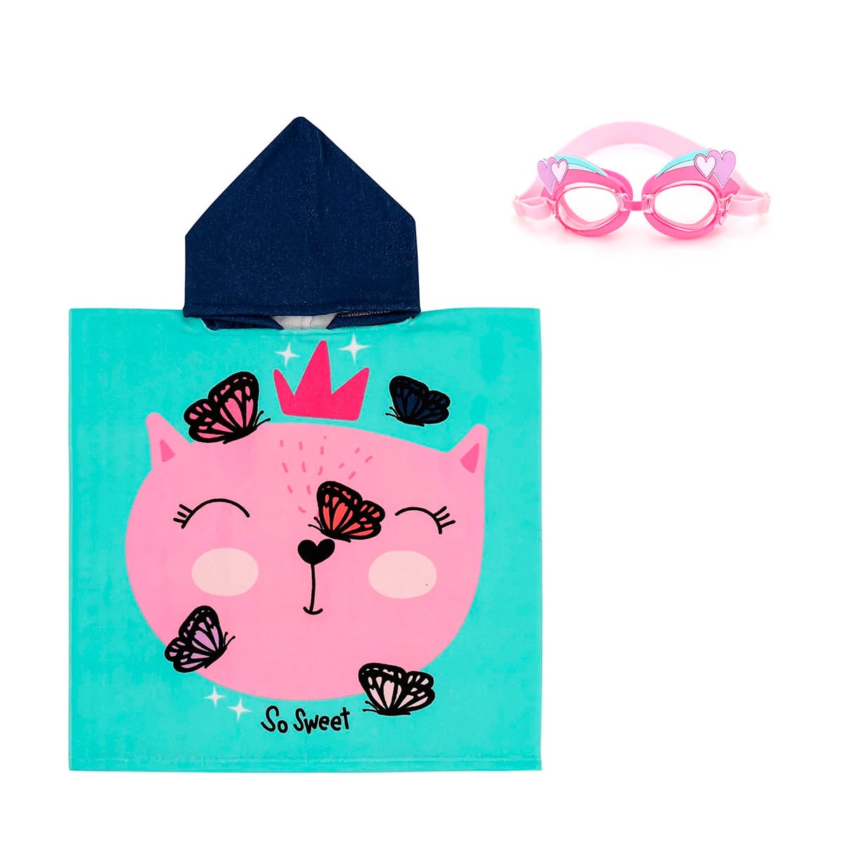 PONCHO DE PLAYA RIPLEY HOME KITTY  60X120 CM + LENTES DE NATACIÓN - 1