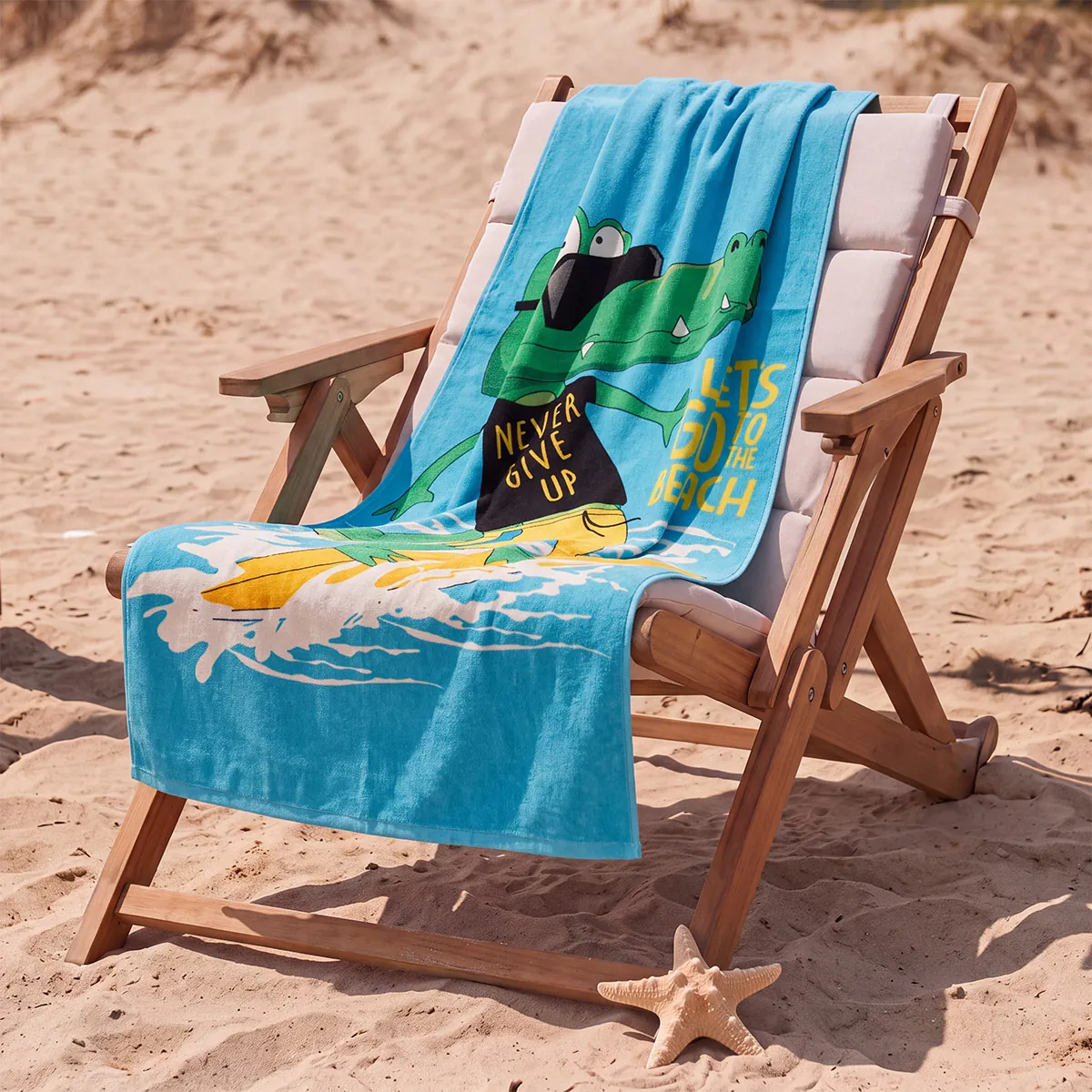 TOALLA DE PLAYA RIPLEY HOME COCODRILO VELOUR AZUL - 1