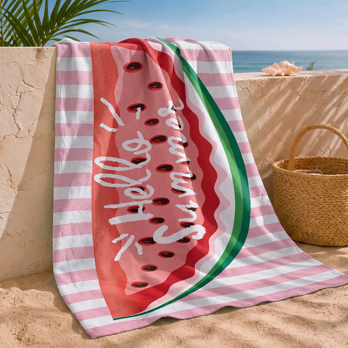 TOALLA DE PLAYA RIPLEY HOME HELLO SUMMER VELOUR ROSADO - 1