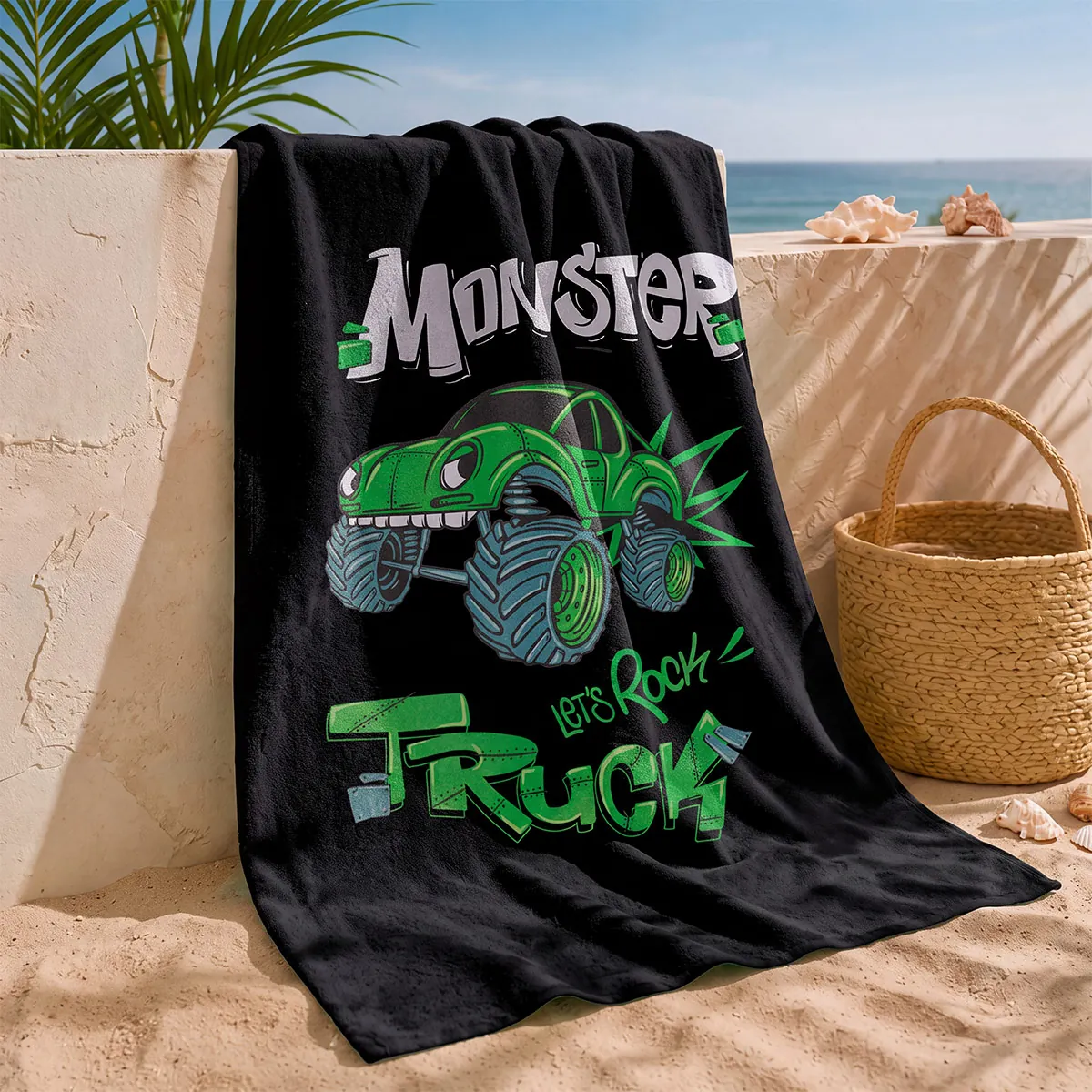 TOALLA DE PLAYA RIPLEY HOME MONSTER TRUCK VELOUR NEGRO - 1