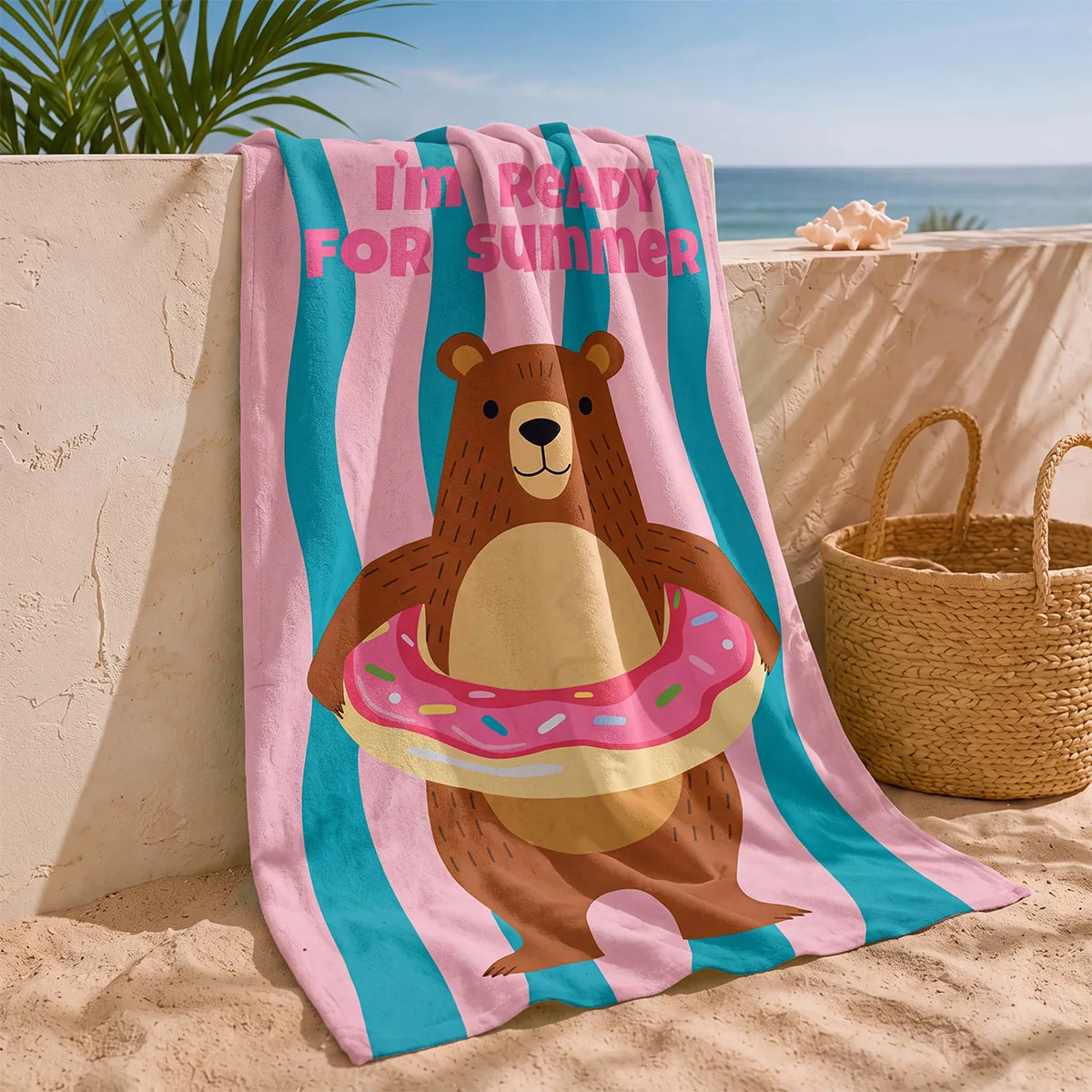 TOALLA DE PLAYA RIPLEY HOME OSO VELOUR ROSADO - 1