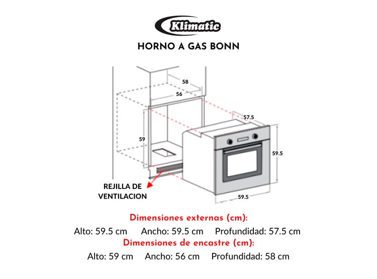 HORNO EMPOTRABLE GAS KLIMATIC BONN 70L - 5