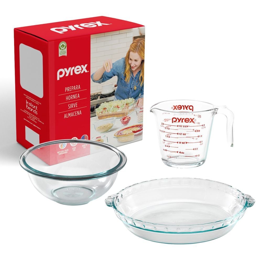 Pyrex Ripley SET 3 PIEZAS DE RESPOSTERIA PYREX PIE ONDEADO