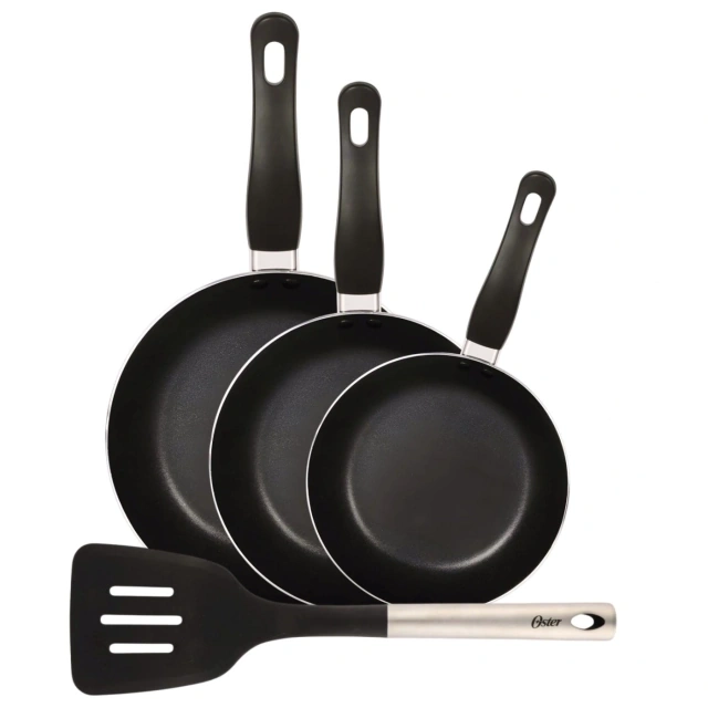 SET X3 SARTENES 18CM 20CM Y 24 CM + ESPÁTULA ALUMINIO ANTIDHERENTE PRENSADO SMITHSON NEGRA - 2