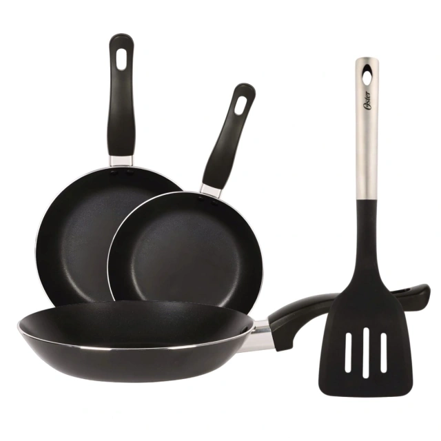 SET X3 SARTENES 18CM 20CM Y 24 CM + ESPÁTULA ALUMINIO ANTIDHERENTE PRENSADO SMITHSON NEGRA - 5