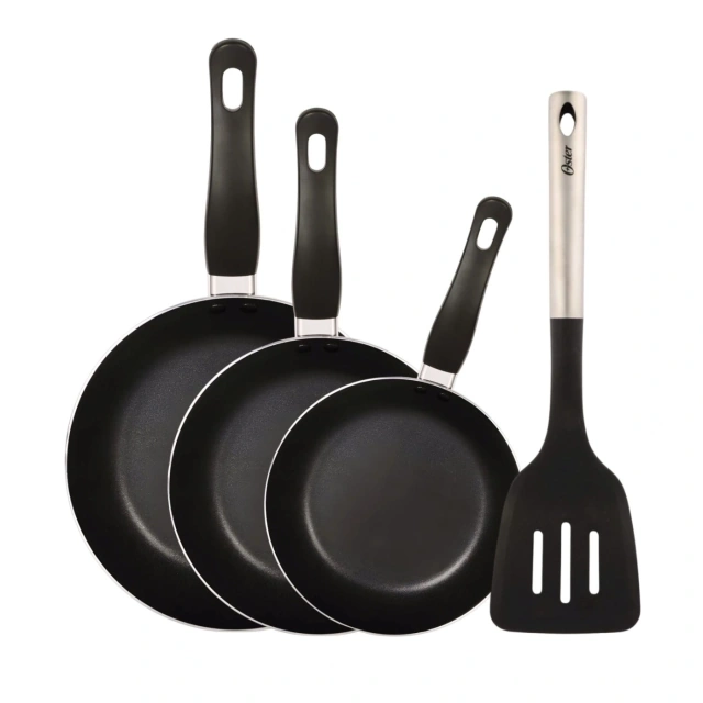 SET X3 SARTENES 18CM 20CM Y 24 CM + ESPÁTULA ALUMINIO ANTIDHERENTE PRENSADO SMITHSON NEGRA - 7