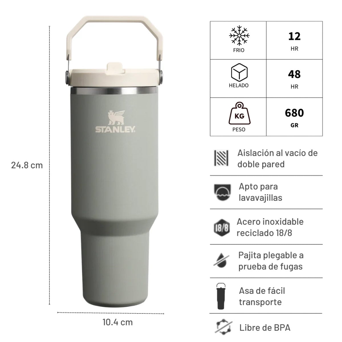 TERMO STANLEY FLIP STRAW TUMBLER SAGE GREY 887 ML / 30 Oz - 4