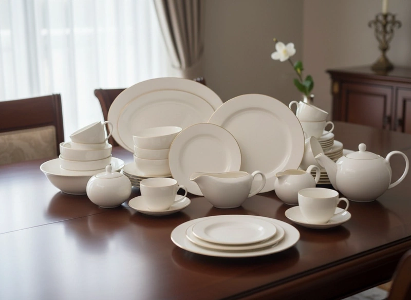 VAJILLA RIPLEY HOME SET BONE CHINA FILO DORADO PORCELANA 43 PIEZAS - 1