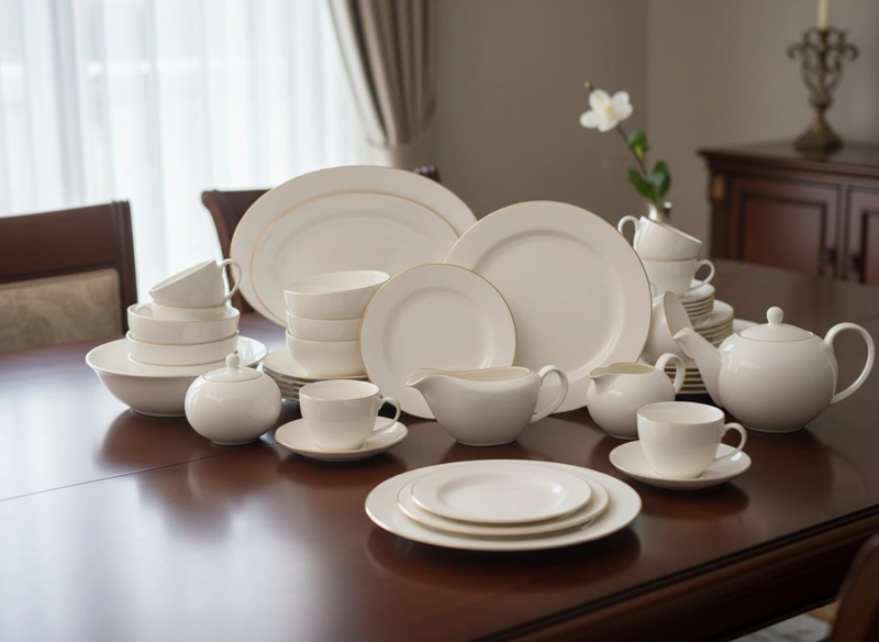 VAJILLA RIPLEY HOME SET BONE CHINA FILO DORADO PORCELANA 43 PIEZAS - 2