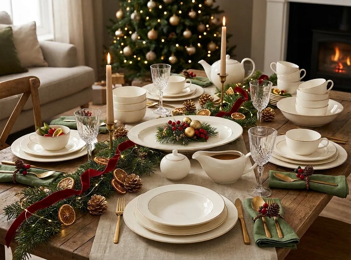 VAJILLA RIPLEY HOME SET BONE CHINA FILO DORADO PORCELANA 43 PIEZAS - 2