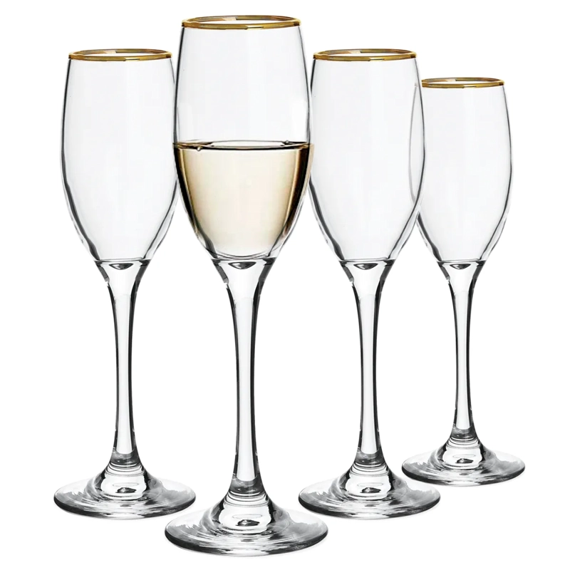 SET 4 COPAS DE CHAMPAÑA RIPLEY HOME BORDE DORADO VIDRIO - 1