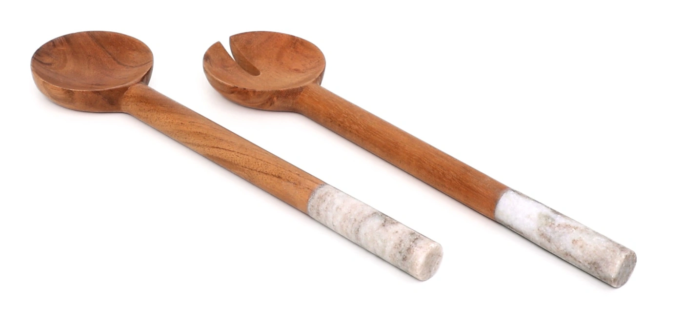 SET X2 CUBIERTOS MAISON LINETT MÁRMOL MADERA - 1