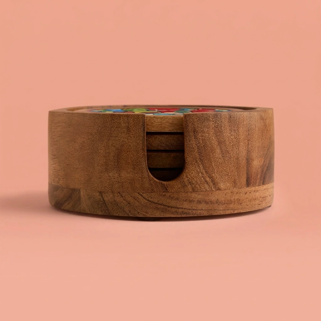 SET X4 POSAVASOS FOLKÁNICA MADERA 10 CM - 1