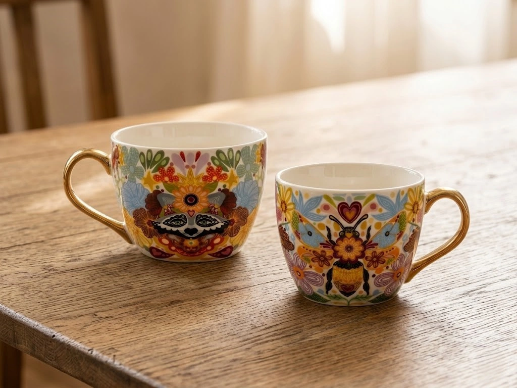 SETX2 TAZAS PORCELANA FOLKÁNICA - 2