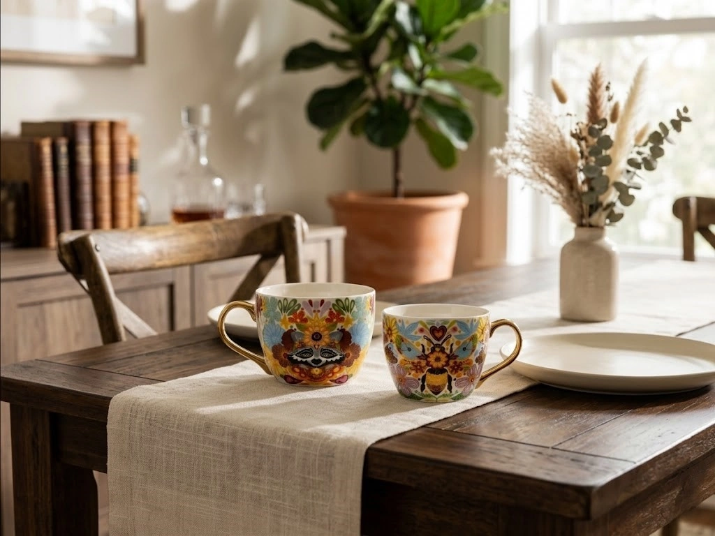 SETX2 TAZAS PORCELANA FOLKÁNICA - 3