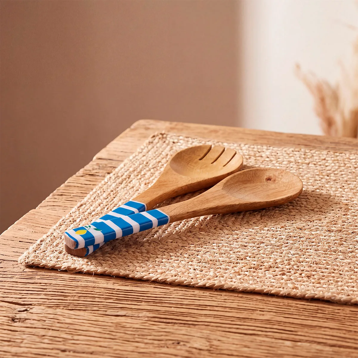 SET CUBIERTOS DE SERVIR RIPLEY HOME MADERA LÍNEAS AZUL - 1