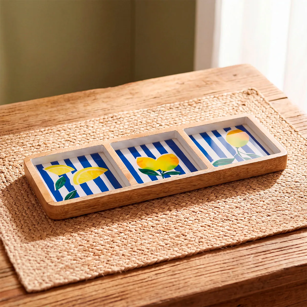FUENTE RIPLEY HOME MADERA RECTANGULAR LÍNEAS AZUL - 1