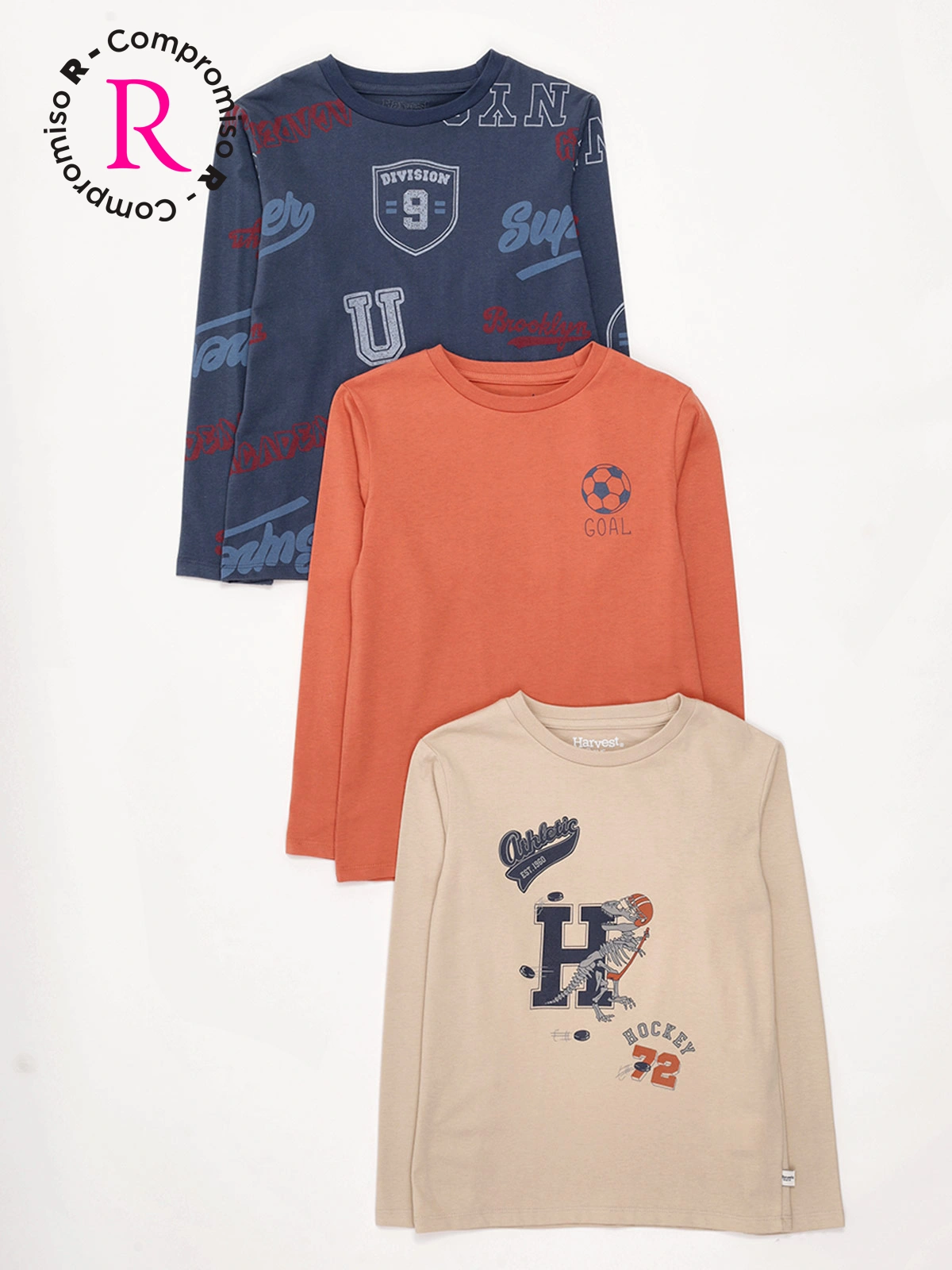 PACK X3 POLOS PRINT MANGA LARGA NIÑO HARVEST - 1
