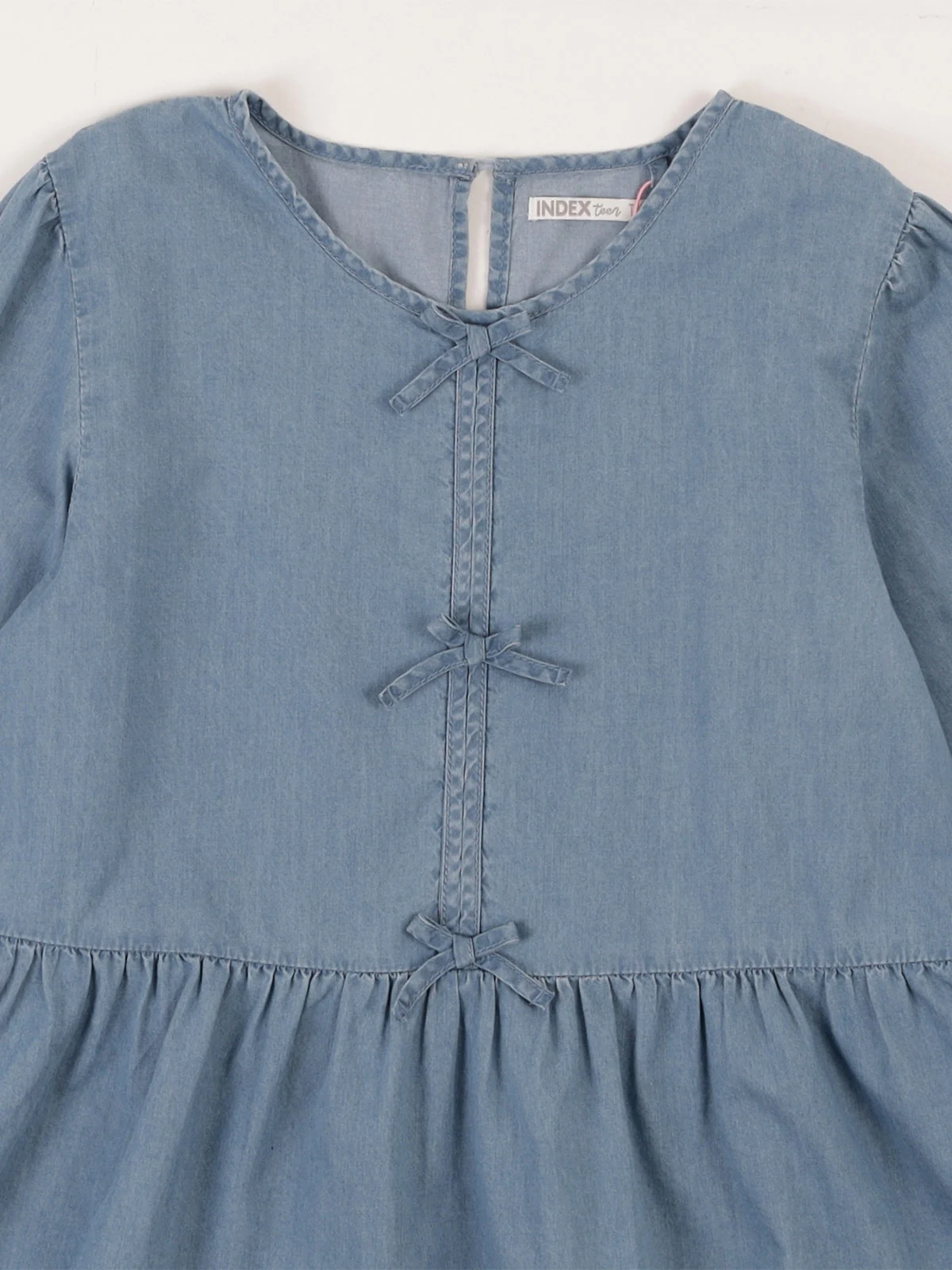 BLUSA MANGA LARGA DENIM CON LAZOS NIÑA INDEX - 3