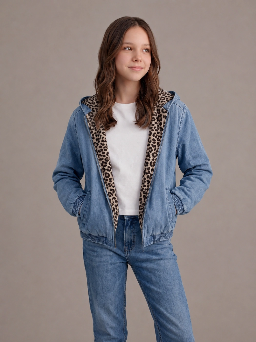 CASACA CAPUCHA DENIM ALGODÓN NIÑA INDEX - 1